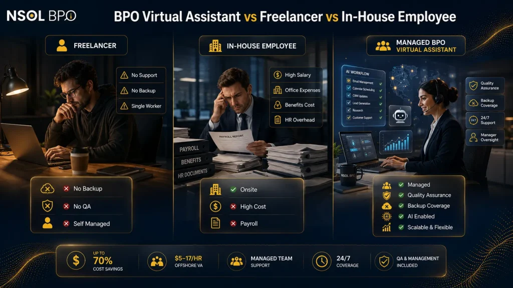 BPO virtual assistant assisting with client communication, CRM updates, and appointment scheduling for growing businesses.